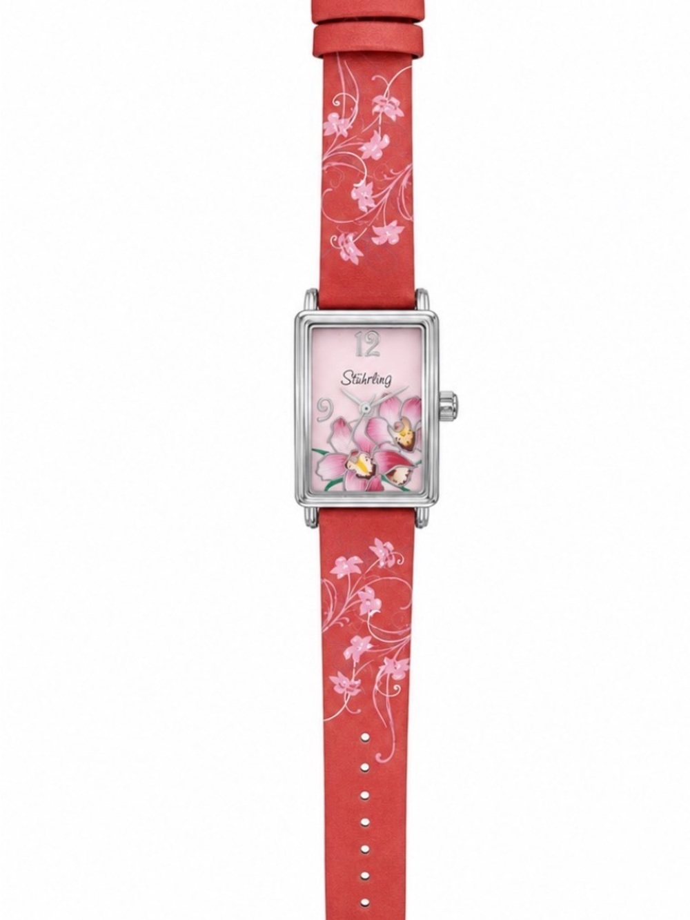 Stuhrling Original Pink Floral Leather-Strap Women's Watch
